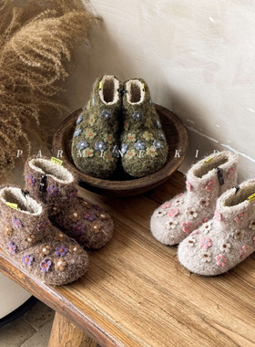 NUBEKIDS英国童鞋女童雪地靴加绒保暖可爱小花宝宝冬季新款大棉鞋