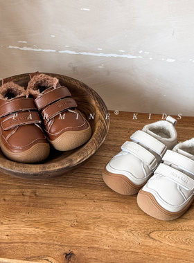 NUBEKIDS儿童运动鞋真皮加绒冬季新款男女小宝宝复古包头保暖棉鞋