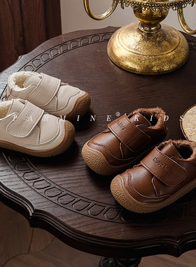 NUBE童鞋宝宝鞋子秋冬2025新款男童加绒保暖棉鞋宝宝英伦风小皮鞋