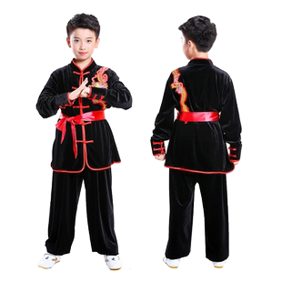 元旦儿童武术服秋冬武馆练功训练长袖刺绣龙太极功夫比赛表演出服