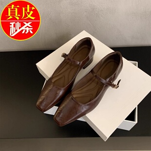 高级感法式复古浅口玛丽珍鞋棕色单鞋夏韩版女鞋子配裙高跟小皮鞋