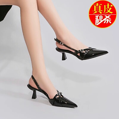 真皮黑色夏季高跟鞋女新款单鞋子
