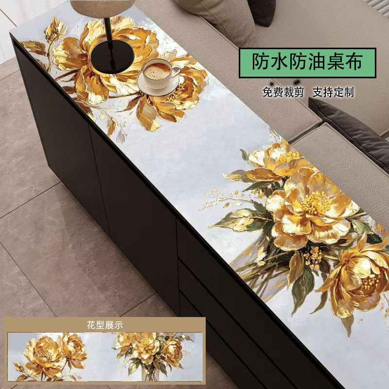 舜馨大花pvc防水污桌垫免洗耐磨