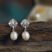 DSz 925银针蕾丝花片耳钉配件带吊孔耳环精致复古巴洛克diy