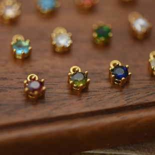 【DSz】12星座诞生石吊坠挂件彩锆石4mm铜镀金银diy手工饰品配件