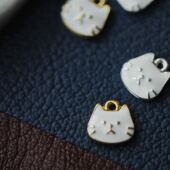 kiwa贵和同款 DSz 白色滴釉猫咪头金色银色diy手工饰品配件