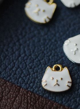 【DSz】kiwa贵和同款白色滴釉猫咪头金色银色diy手工饰品配件