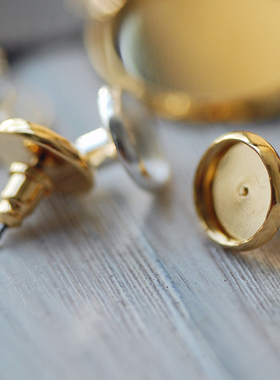 【DSz】厚金银电镀铜可镶嵌10-20mm底座耳钉底托 diy手工耳环配件