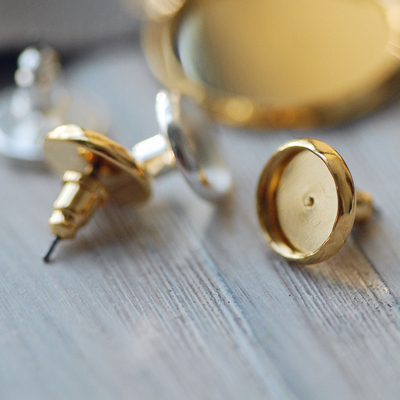 可镶嵌耳钉diy手工铜镀金不掉色