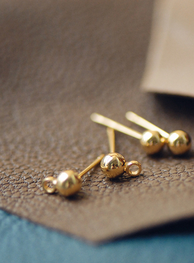 【DSz】金银电镀豆豆耳钉保色3/4mm带吊孔耳环925银针diy首饰配件
