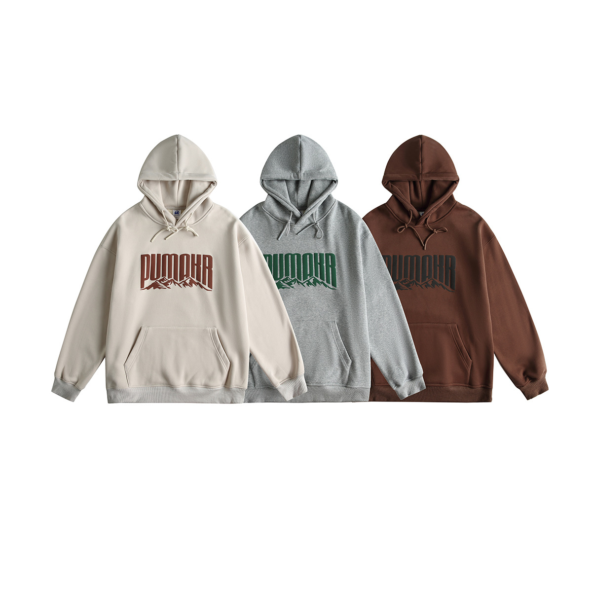 自然男装 美式潮牌2025冬季新款重磅480克绒面印花连帽加绒卫衣