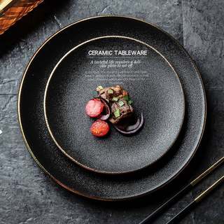 牛排盘子西餐盘家用创意黑色磨砂牛扒盘商用网红餐具日式西餐盘子