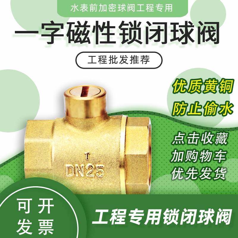 一字水表前阀门自来水表前磁性带锁铜球阀暖气磁力锁闭阀钥匙开关