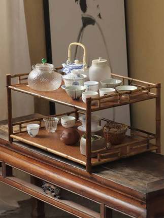 中式大号新款茶棚梅鹿竹大容量茶道收纳柜博古架茶杯架茶具置物架