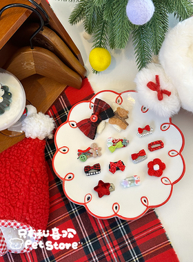 圣诞新年碎发宠物bb夹蝴蝶结发夹饰品猫咪头饰约克夏马尔济斯比熊