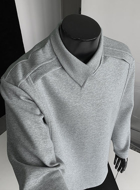 GTLA线上店铺叁佰TTBRO新品420g重磅曼巴棉不规则翻领大码卫衣T恤