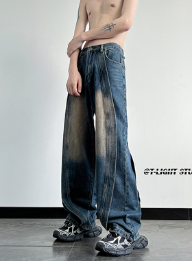 4Tra余庆伟的黑店油腻客GTLA韩版高街暗黑小众宽松牛仔裤子