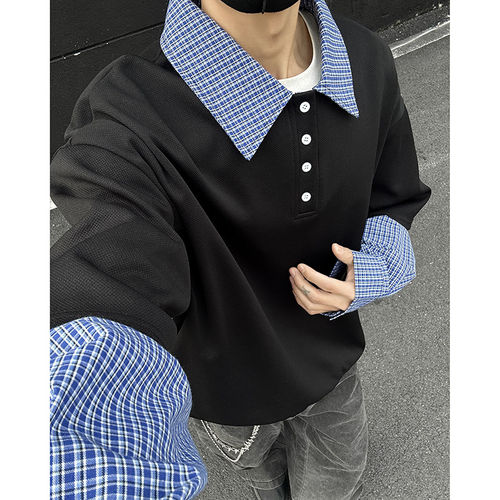 GTLA线上商店GATL韩版时尚博主穿搭大码假两件衬衫领套头卫衣外套