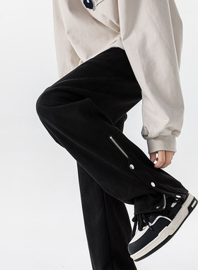 GTLA线上商店GATL韩版博主穿搭大码拉链排扣休闲阔腿裤直筒长裤子