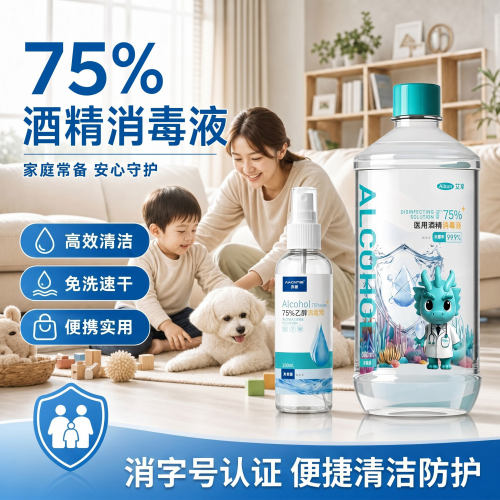 医用75度酒精消毒液家用免洗日常清洁皮肤杀菌乙醇500ml大瓶正品