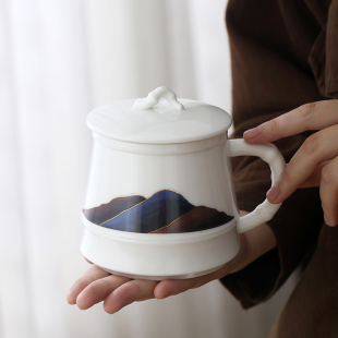 陶瓷山山而川清灵杯水杯个人专用办公杯茶水分离杯子茶具定制