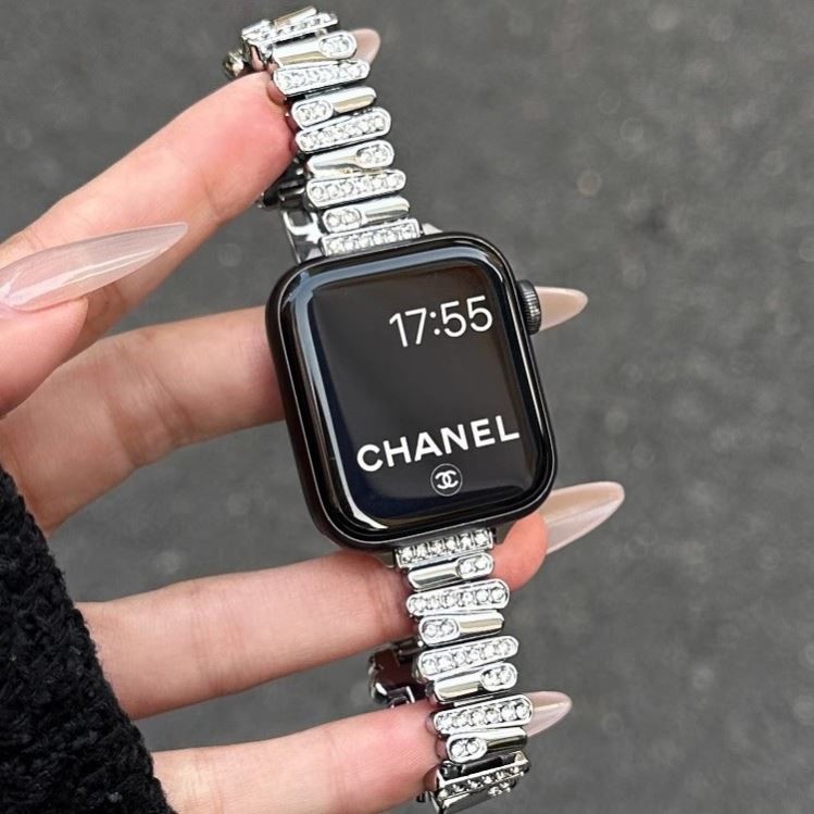 新款不规则镶钻金属女款表带适用苹果applewatchs10/9/8/7手表带