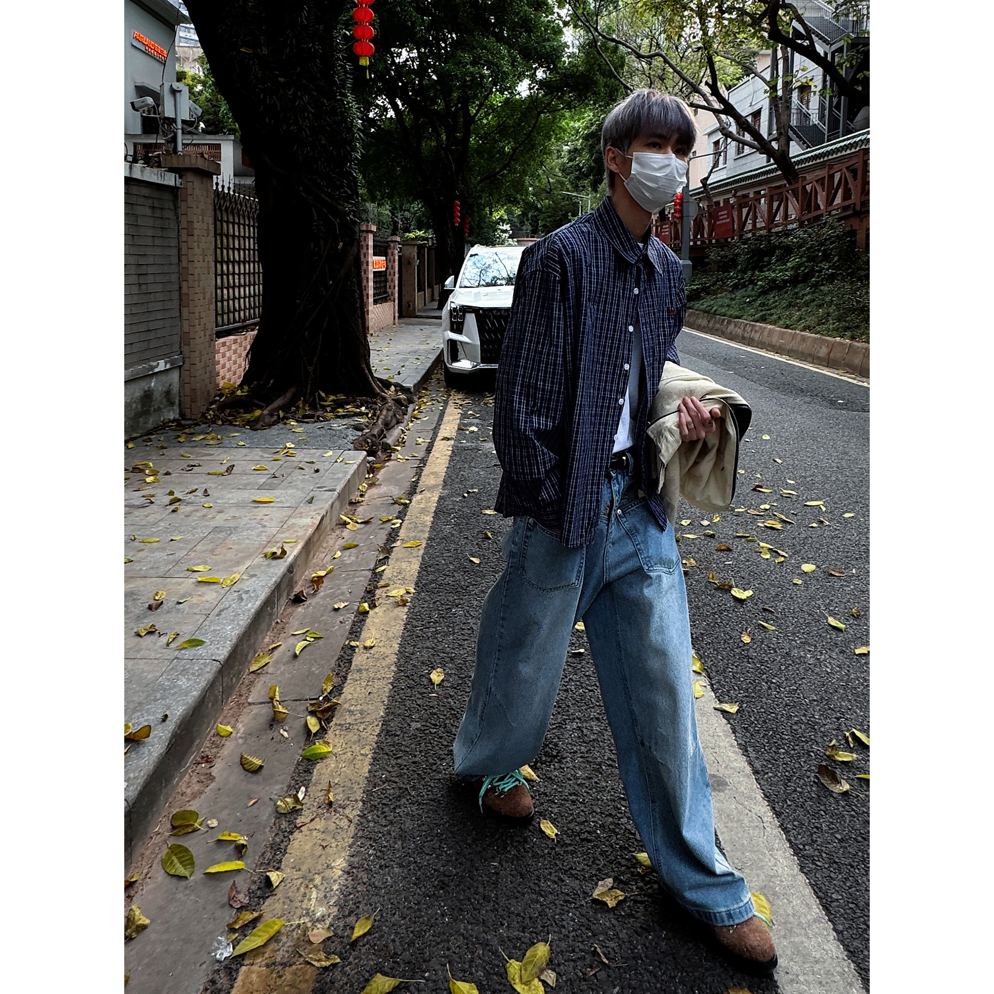 TROUBLE AND春季美式复古小众倒装水洗牛仔裤男女宽松阔腿拖地裤