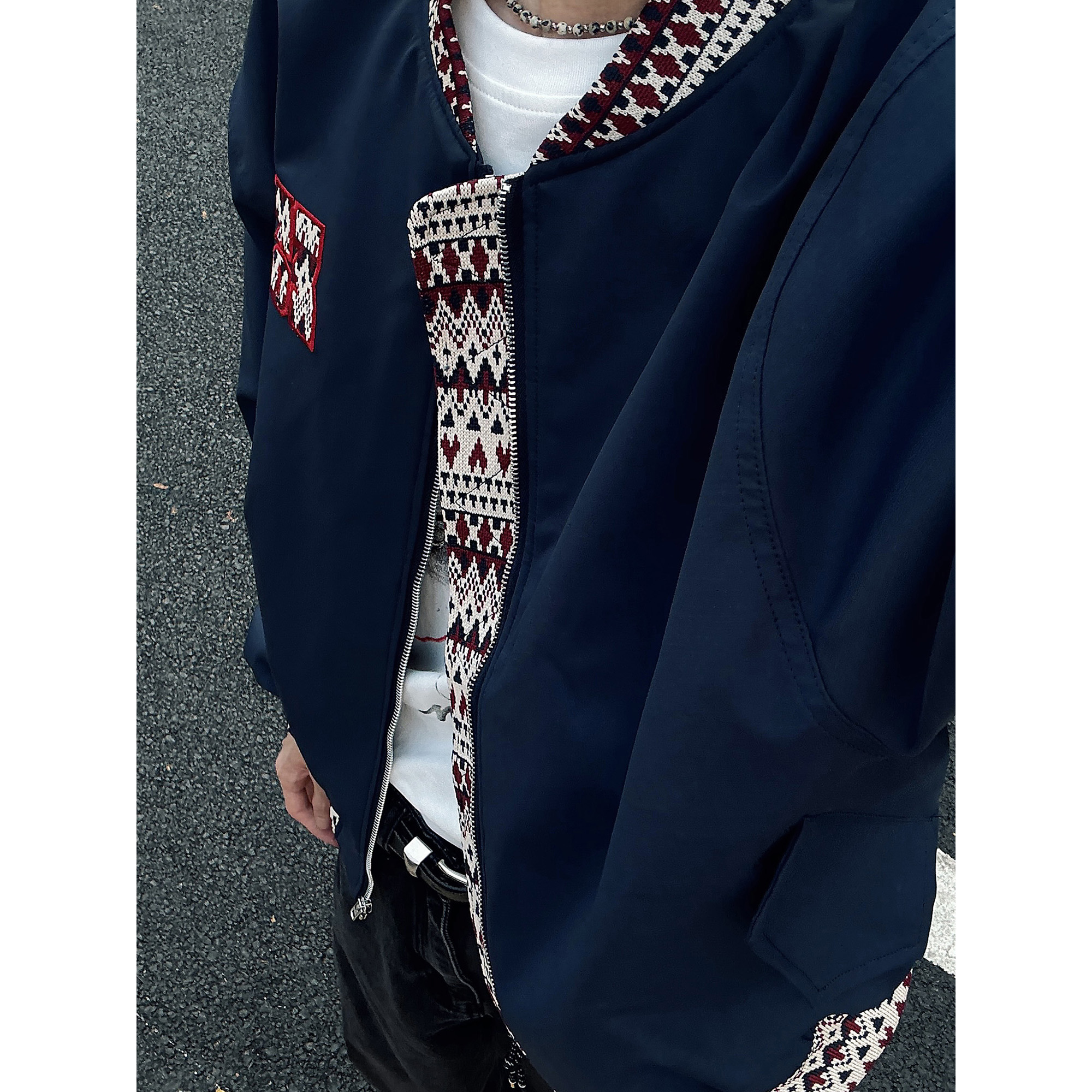 TROUBLE AND提花拼接棒球服夹克男美式复古宽松情侣外套cleanfit