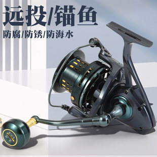 锚鱼轮远投专用纺车轮无间隙海竿锚杆海钓全金属10000型斜口鱼轮