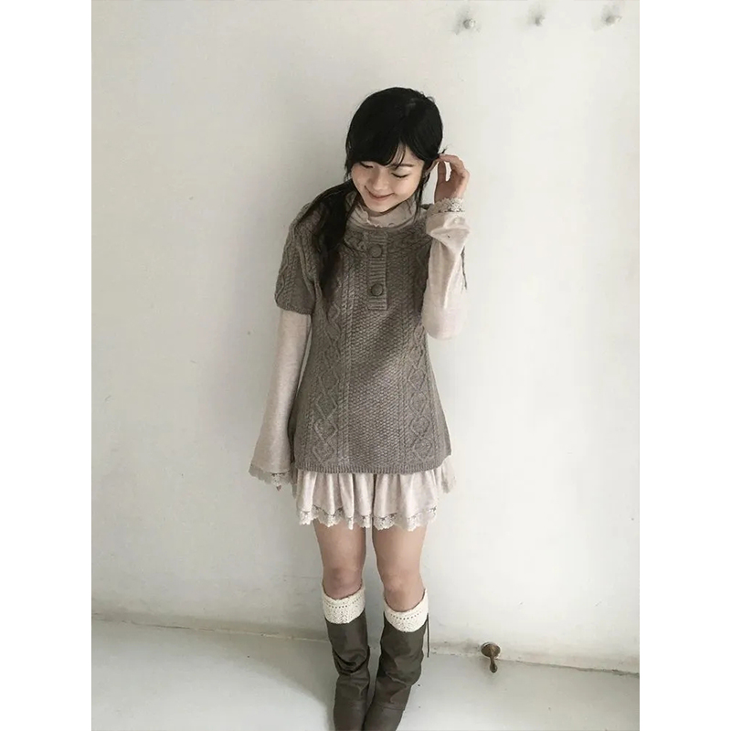 堆堆领长袖叠穿打底裙短袖毛衣