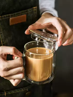 Double insulated glass cup drinking water coffee cup creative transparent band cover tea cup household water cup mouth Cup