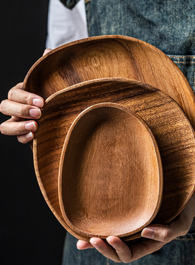 复古相思木托盘不规则家用圆木盘日式圆形手工实木茶盘木质杯垫