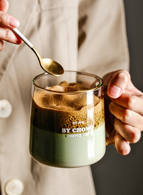 500ml大号咖啡杯美式绿色带把女简约马克杯玻璃水杯家用果汁牛奶