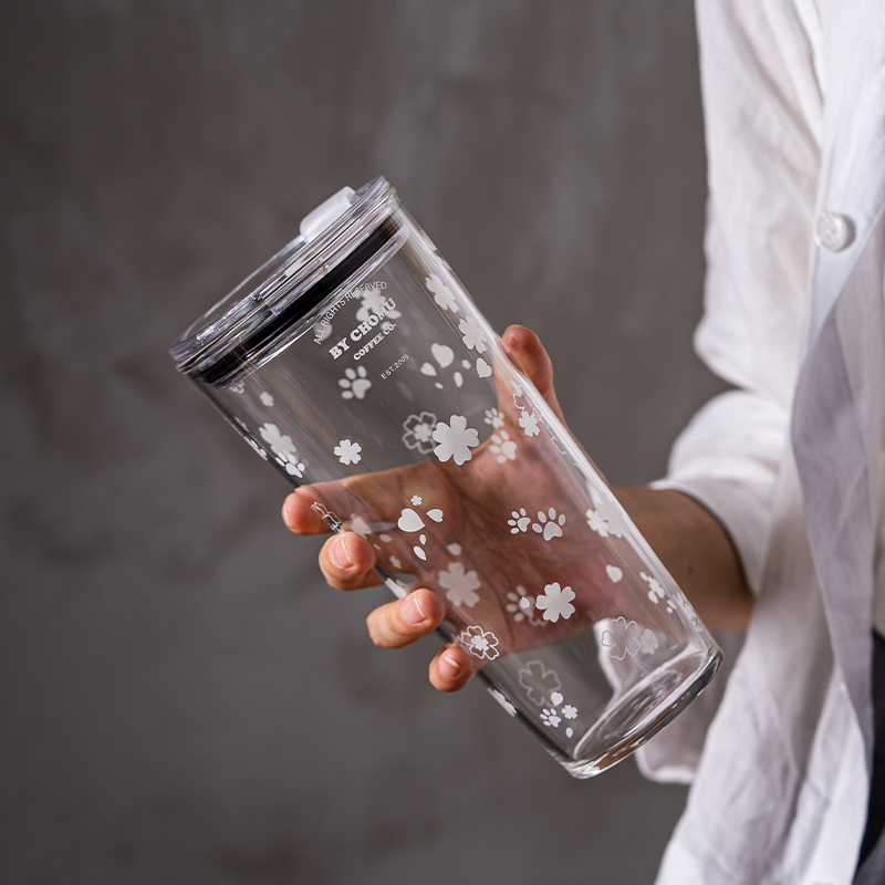 巢牧高硼硅玻璃独创印花吸管杯