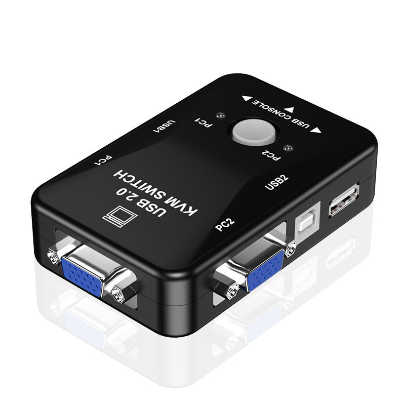 KVM切换器VGA2口一拖二两台主机键盘鼠标共用共享器同步usb
