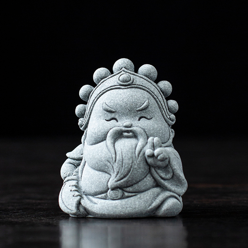 青砂石关公关羽武财神人物创意小摆件桌面茶桌茶宠工艺品装饰造景