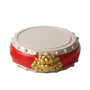 国风新中式红色圆形钟鼓工艺品摆件茶壶底座盖置博古架书房装饰品