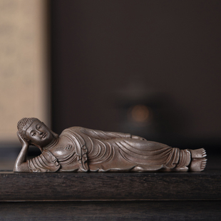 新中式禅意铁锈卧佛佛像摆件创意家居茶室书房镇纸装饰铁艺工艺品