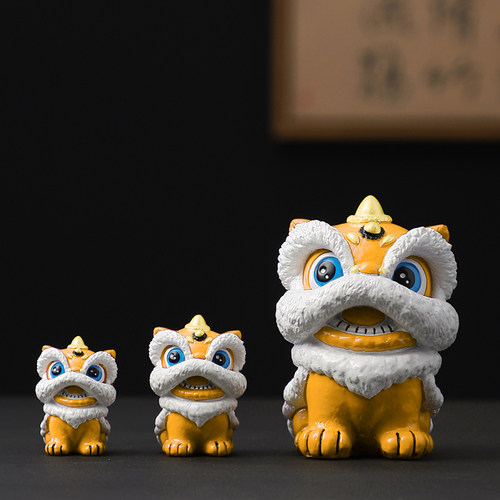 国风黄色喜庆醒狮小摆件