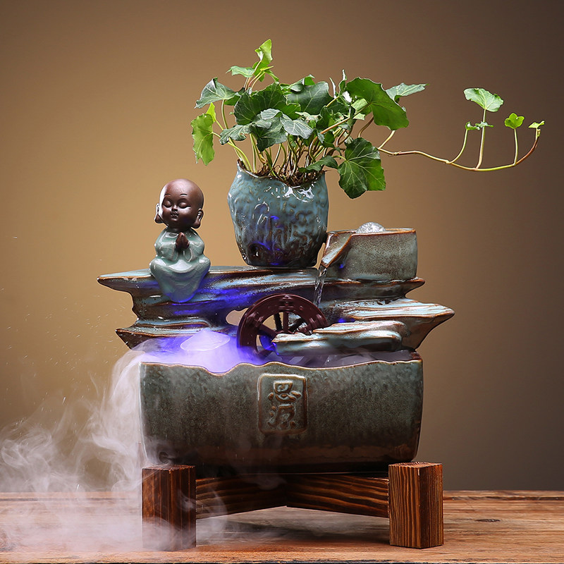 流水喷泉新中式摆件室内水车桌面盆景招财开业礼品