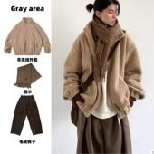 冬季 套装 日系复古羊羔绒立领外套男女宽松慵懒风加厚保暖棉袄外套