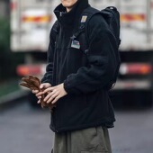 秋冬季 日系复古简约摇粒绒外套男女宽松休闲打底保暖内胆抓绒上衣