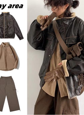 秋冬日系复古中性美拉德加厚羊羔毛皮衣男女宽松皮夹克棉衣外套