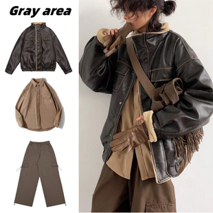 秋冬日系复古中性美拉德加厚羊羔毛皮衣男女宽松皮夹克棉衣外套