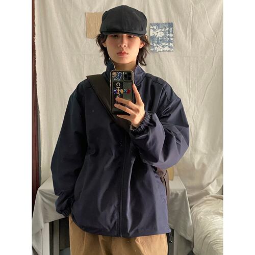 秋冬日系复古纯色立领双面穿夹克男女款纯色简约宽松冲锋衣外套