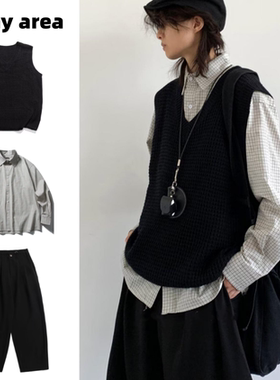 春秋日系三件套复古纯色针织马甲男女款学院风休闲叠穿无袖坎肩
