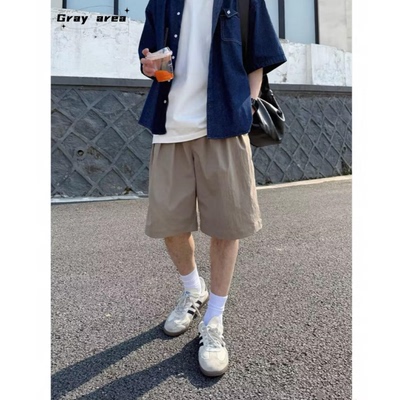 夏季日系复古卡其色短裤男生纯色简约cityboy宽松休闲运动五分裤