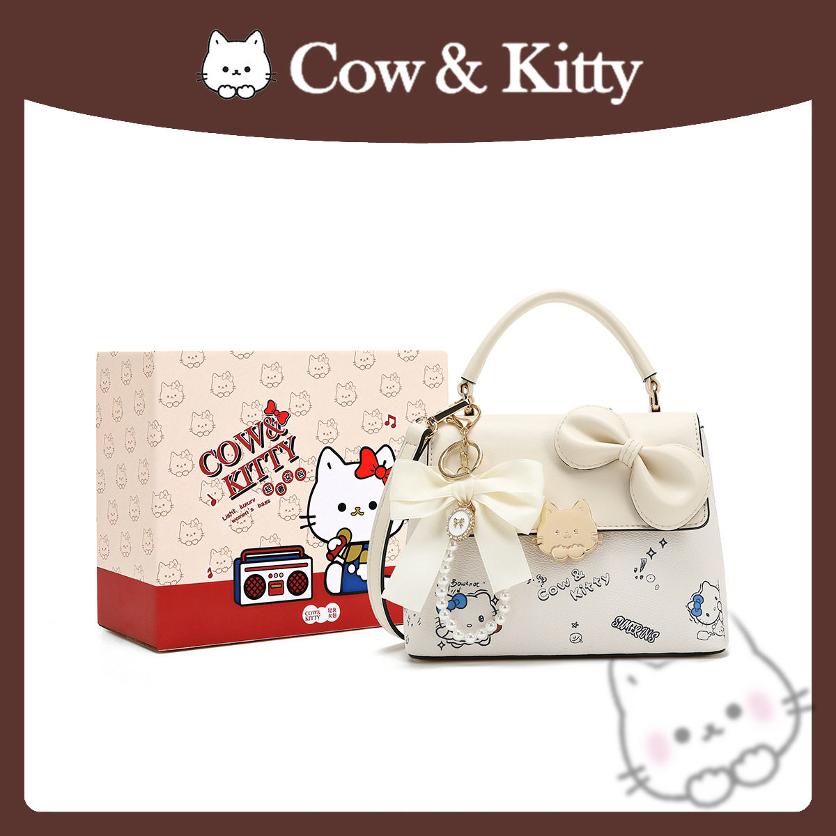 正品CowKitty20026新款蝴蝶结女包高级质感通勤百搭气质斜挎女包