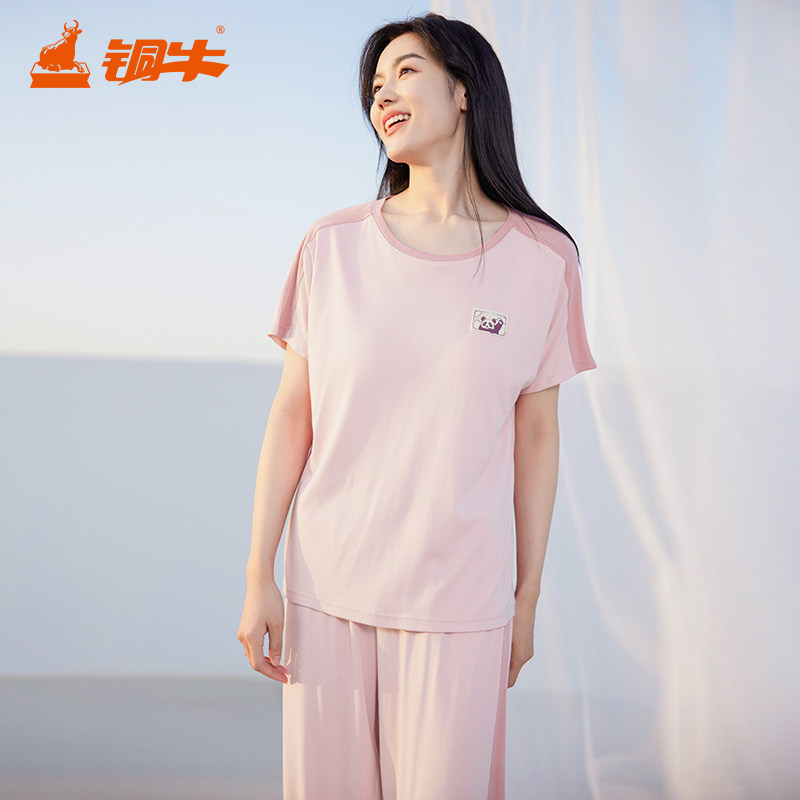铜牛60支罗纹半袖加裤子女套装睡衣/家居服套装