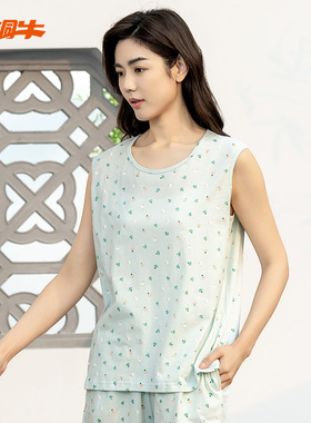铜牛汗布印花女背心 2025春夏新花色睡衣家居打底背心中老年VB082